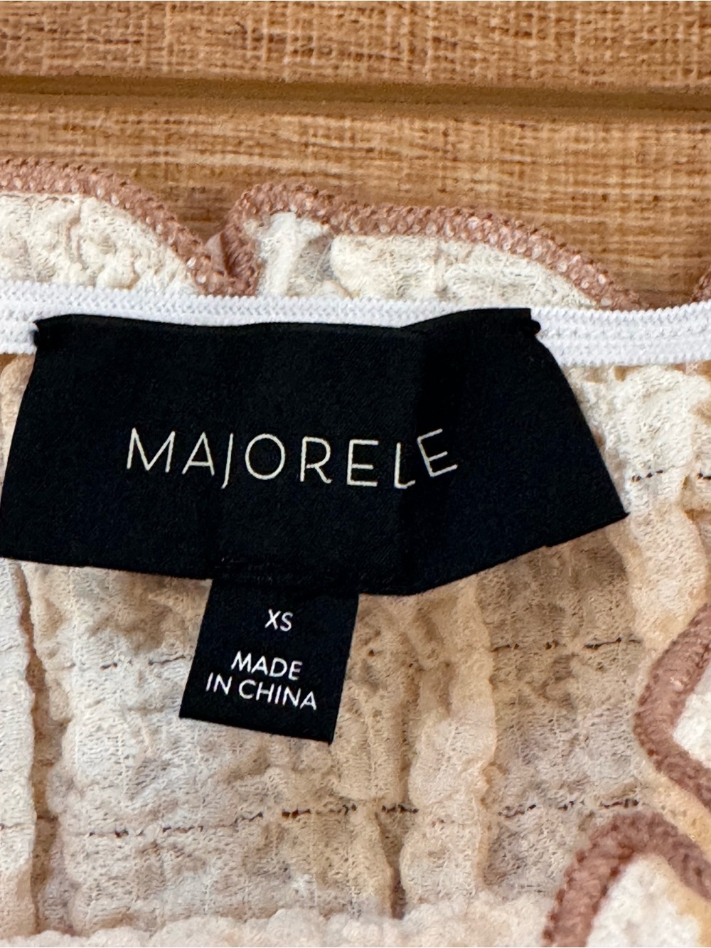 MAJORELLE Ivory Textured Brown Trim Tiered Ruffle Mermaid Maxi Dress XS - Picture 6 of 8